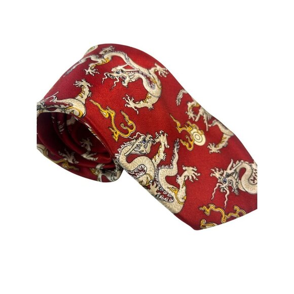 Giorgio Armani Cravatte Vintage Red Silk Dragon Design Mens Tie - Picture 2 of 5